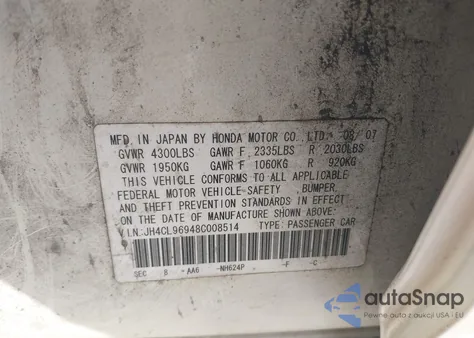 2008 Acura Tsx from USA, damaged, VIN JH4CL96948C008514